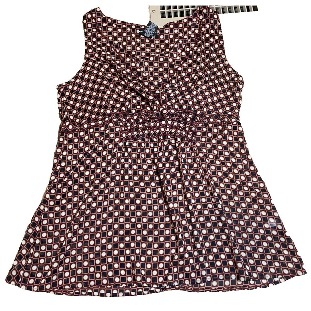 New York and Company Top Womens Large L Sleeveless Sheer Red Black Polyester